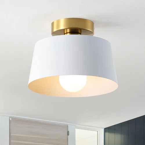 Miniatura 12 de Lámpara de Techo Moderna Semi Empotrada con Placa Dorada y Pantalla Negra Mate, Lámpara de Techo Estilo Granja para Isla de Cocina Comedor Vestíbulo