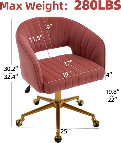 Miniatura 3 de Sillas de escritorio para oficina en casa Westice, silla de escritorio de terciopelo moderna, silla giratoria de tocador con base dorada ajustable