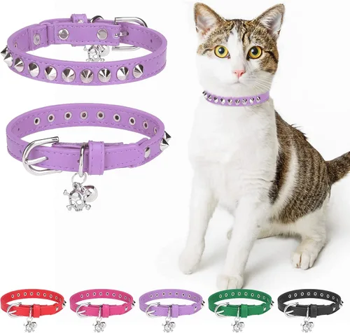Miniatura 17 de Collares de cuero DILLYBUD para gatos macho y hembra con campana y cinturón elástico de seguridad, collar ajustable con hebilla de seguridad