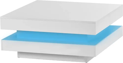 Miniatura 6 de Harper & Bright Designs Mesa auxiliar de alto brillo con luces LED de 16 colores, mesa de centro cuadrada de 2 niveles, mesa auxiliar de cóctel