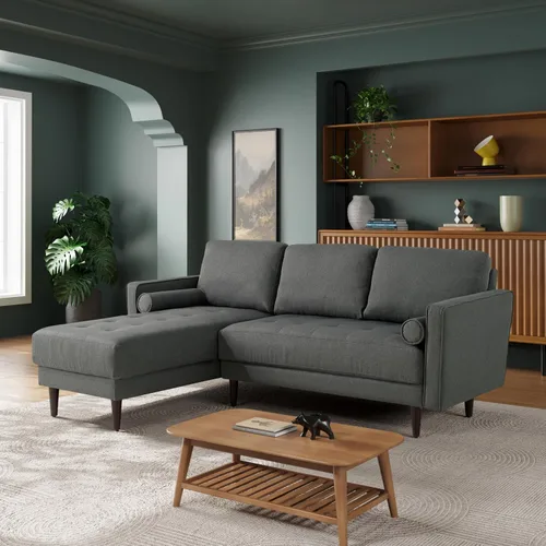 Miniatura 2 de Studio Living® Lexington Sofá Chaise de 83.1 pulgadas, moderno de mediados de siglo, comodidad de resortes ensacados, chaise reversible, fácil Gris