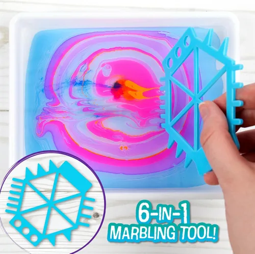Miniatura 6 de Made By Me Marbling Studio - Kit de marmoleado de 25 piezas para niños, haz 10 proyectos de arte de pintura para verter - Dip & Paint Marbling Arts