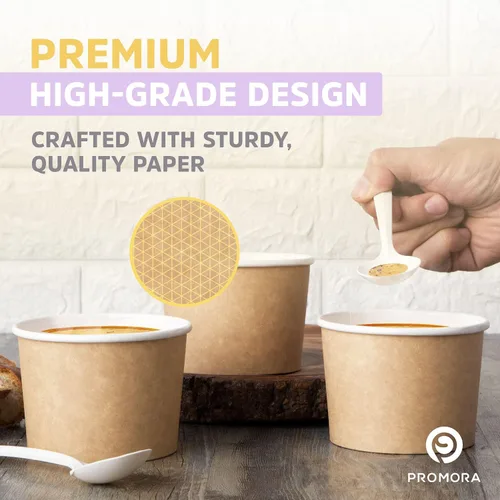 Miniatura 2 de Promora Tazas de helado de papel desechables de 12 onzas, 50 unidades + cucharas, cuencos para sopa caliente/postre con cucharas, perfectas