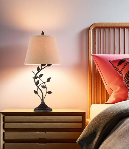 Miniatura 3 de Kira Home Ambrose - Lámpara de mesa rústica de 31 pulgadas con pantalla de tela imperio beige, luz de mesa tradicional de vid negra con bombilla LED