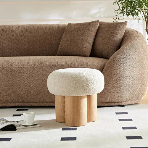 Miniatura 4 de Taburete redondo para pies, reposapiés otomano pequeño de hongos, moderno puf boucle otomano, reposapiés de peluche para sofá, cómodo reposapiés