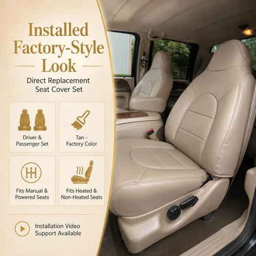 Miniatura 6 de NLQR Fundas de asiento de repuesto para parte inferior y superior del lado del conductor, cuero de microfibra marrón compatible con Ford F250 F350