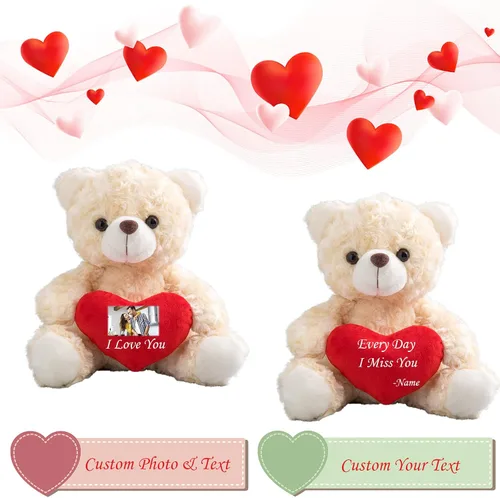 Miniatura 2 de Oso de peluche personalizado, oso de peluche con imagen de texto personalizada como regalo personalizado para novia, novio, 8 pulgadas