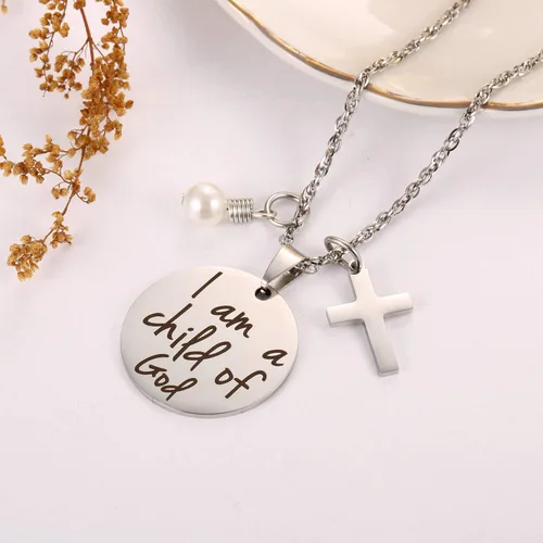 Miniatura 4 de Ralukiia Collar con versículo bíblico IDS - Regalos de bautismo, collar de cruz, Metal