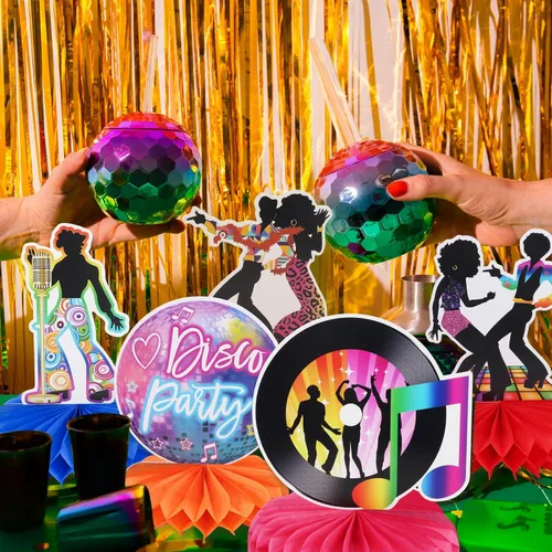 Miniatura 4 de Centros de mesa de discoteca de los años 70 para decoración de fiesta de fiebre de discoteca de los años 70, 9 piezas de mesa de nido de abeja