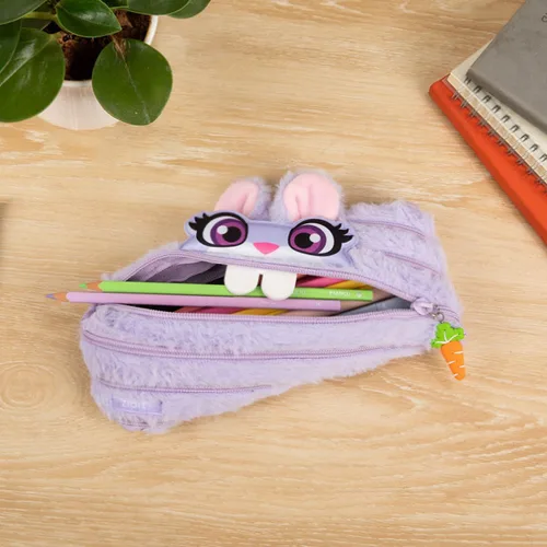 Miniatura 6 de ZIPIT Estuche de conejo para niñas, bonita bolsa con cremallera para niños y adolescentes, bolsa de papelería para la escuela, morado