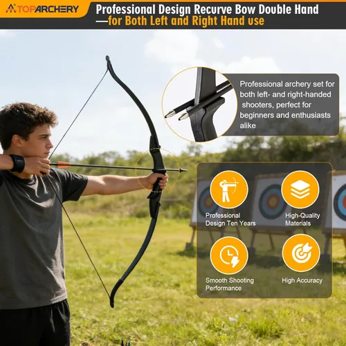 Miniatura 3 de TOPARCHERY Archery 57" Takedown Youth Recurve Bow Hunting Black Long Bow for Beginner Teenagers Right Left Hand Black - Draw Weight 20lbs 30lbs 40lbs