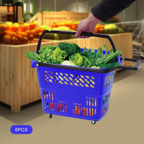 Miniatura 2 de Carrito de compras de 6 piezas, moderno carrito de compras de 35 l/9.2 galones con ruedas y asa, cesta de compras de PP independiente carrito de Azul