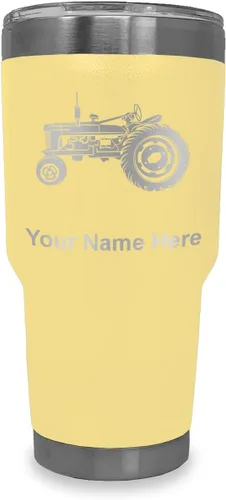 Miniatura 7 de LaserGram Vaso aislado al vacío de 20 onzas, Old Farm Tractor, grabado personalizado incluido (negro)