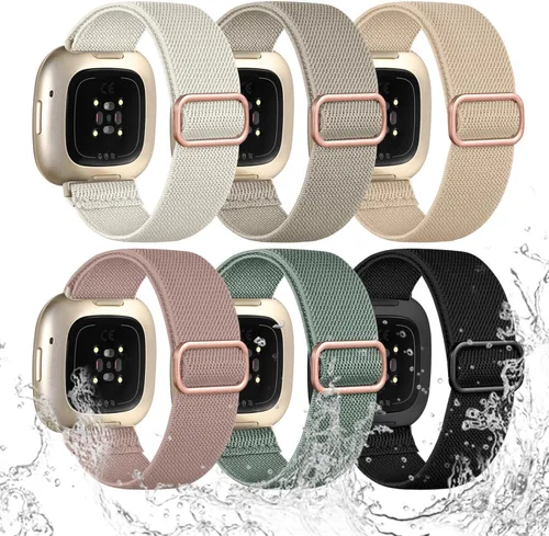 Miniatura 16 de Ouwegaga Banda elástica compatible con Fitbit Versa 4 bandas/Sense 2/Sense/Versa 3 bandas para mujeres y hombres, correa deportiva ajustable