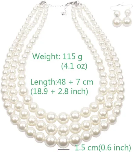 Miniatura 3 de Daimay Gargantilla de perlas de imitación, collar de perlas multicapa, collar de perlas de varias hebras, gargantilla de novia para boda, fiesta