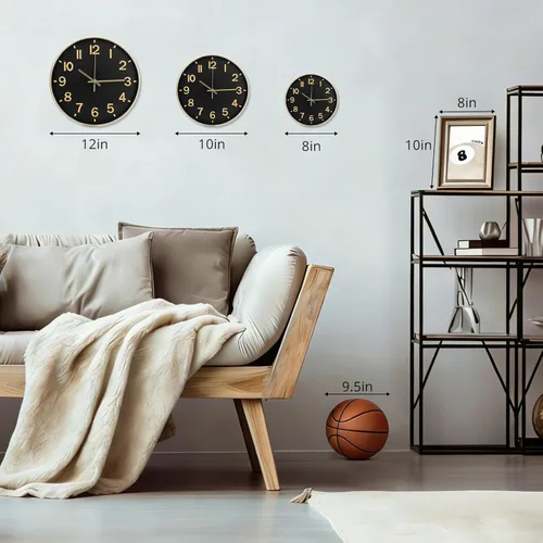 Miniatura 3 de Reloj de pared bakbrand de 12 pulgadas, negro, moderno, simple, de cuarzo, decorativo, silencioso, sin tictac, funciona con pilas, reloj redondo