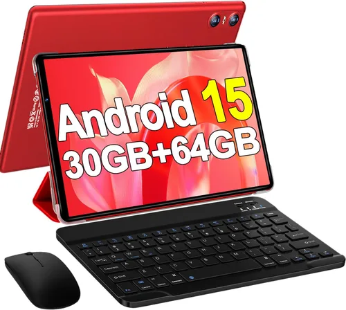 Tableta Android 15 2025 con Teclado, Tabletas de 10.1 Pulgadas Pantalla FHD 30GB RAM 64GB ROM Expansión 1TB, Octa-Core 2.0GHz, Widevine L1, Batería