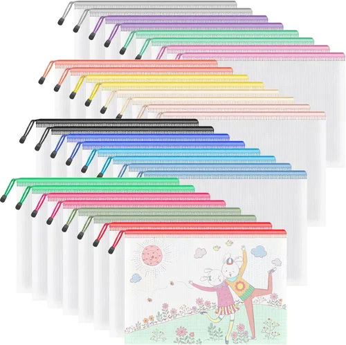 Miniatura 8 de Umriox 16 bolsas con cremallera, bolsas de malla con cremallera, 16 colores A4 / bolsas de tamaño carta para organización, bolsas transparentes