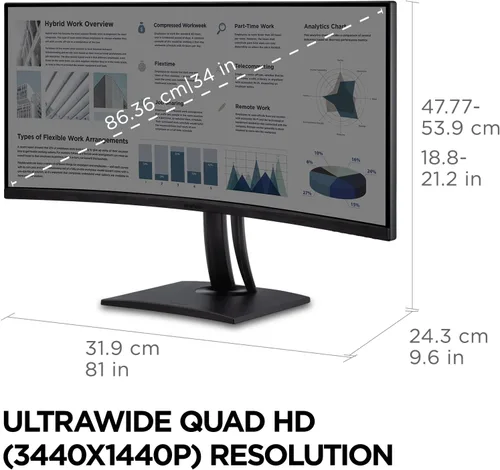 Miniatura 5 de ViewSonic VP3456A Monitor ColorPro ultraancho de 34 pulgadas 1440p, pantalla curvada con 100% sRGB y Pantone validado para diseño gráfico