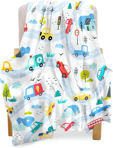 BOOPBEEP Cobijas de coches para guardería, manta de forro polar suave y cálida para niños, manta de siesta de felpa pequeña para niños y niñas,