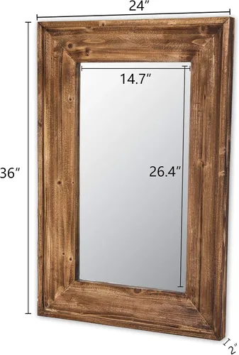 Miniatura 4 de Espejo de tocador de baño con marco de madera para montaje en pared, espejo rústico rectangular horizontal/vertical para sobre lavabo, dormitorio