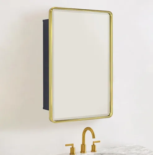 TEHOME Gabinete de Medicina de Montaje en Superficie de 16x24 Pulgadas en Oro Cepillado para Baño con Espejo Gabinete de Medicina Cuadrado