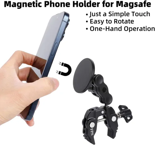 Miniatura 4 de Soporte magnético de teléfono totalmente metálico para Magsafe, soporte de teléfono magnético con súper abrazadera para bicicleta giratoria/soporte
