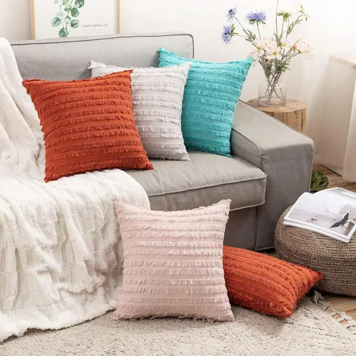 Miniatura 7 de MIULEE Juego de 2 fundas de almohada decorativas estilo bohemio de lino a rayas jacquard patrón fundas de cojín para sofá, sala de estar