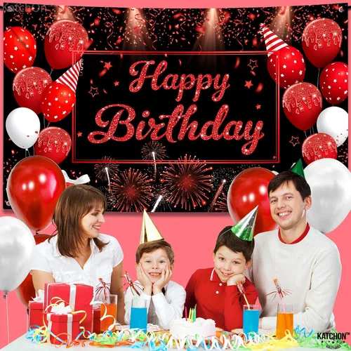Miniatura 7 de KatchOn, Cartel de feliz cumpleaños rojo y negro - Xtragrande 72 x 44 pulgadas Cartel de fondo para decoraciones de feliz cumpleaños