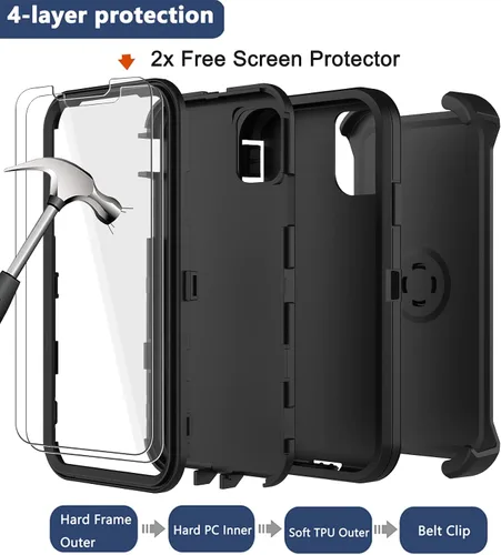 Miniatura 3 de Funda para iPhone 12, iPhone 12 Pro con funda de clip para cinturón, 2 protectores de pantalla, resistente grado militar, cuerpo completo, a prueba
