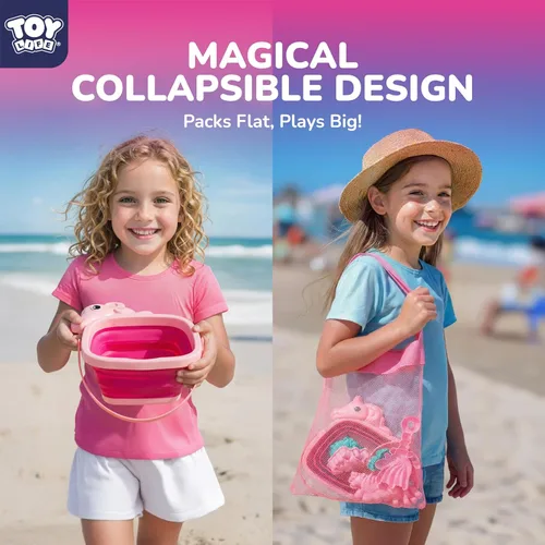 Miniatura 6 de TOY Life Unicorn Beach Toys for Girls Ages 4-8, Collapsible Silicone Sand Toys Set with Bucket, Molds & Shovels, Travel Beach Toys, Sandbox & Snow