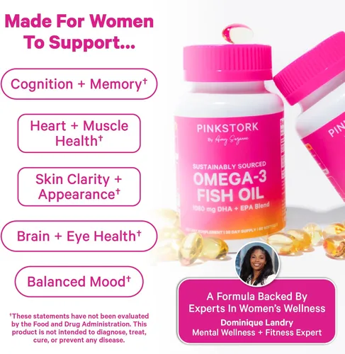 Miniatura 3 de Pink Stork Suplementos de aceite de pescado Omega 3 para mujeres con DHA y EPA - Suplemento omega-3 sin eructos de alta potencia para la salud