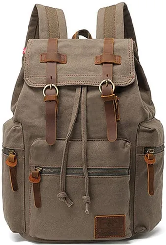 Miniatura 7 de AUGUR Mochila vintage de lona de alta capacidad, para escuela, universidad, senderismo, viajes, laptop de 12-17 pulgadas, Verde militar, Mediana
