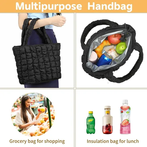 Miniatura 5 de CAMTOP Lonchera para mujeres y niñas, con aislamiento, bonita bolsa de almuerzo, bolsa enfriadora para trabajo, viajes, picnic (negro)