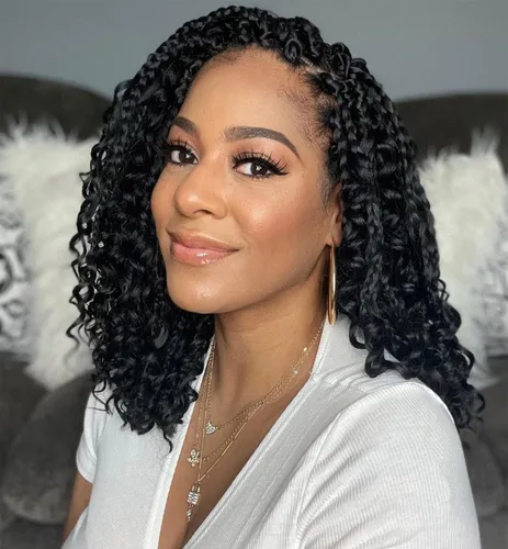 Miniatura 14 de Wodun Extensiones de cabello de ganchillo Goddess de 14 pulgadas, trenzas de caja con extremos rizados 3X estilo bohemio, extensiones de cabello