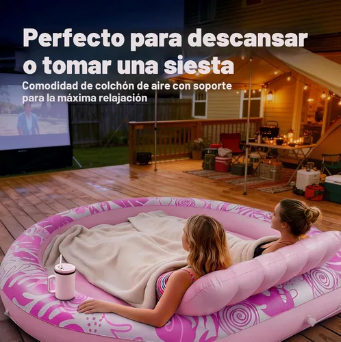 Miniatura 7 de SLOOSH Flotador inflable para tumbona para piscina, 72 x 56 pulgadas, flotadores de piscina para adultos con almohada, flotador redondo 4 en 1