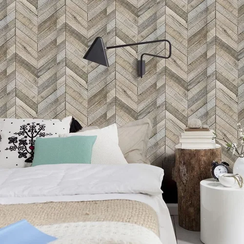 Miniatura 4 de Jeweluck Papel tapiz de madera Shiplap para despegar y pegar, papel de contacto de espiga de 17.7 x 118.1 pulgadas, papel tapiz de madera rústica