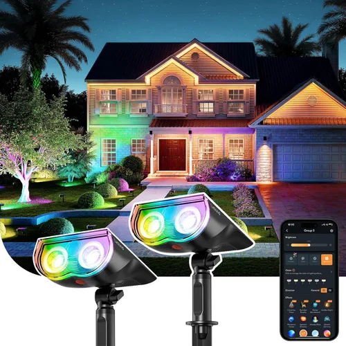 Linkind Focos solares inteligentes para exteriores SL5C, luces solares para exteriores, luz blanca fría/cálida y cambio de color, APP/control de voz