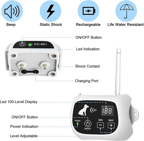 Miniatura 3 de Valla inalámbrica para perros, sistema eléctrico de contención de límites para perros, rango ajustable de hasta 1640 pies, collar de entrenamiento