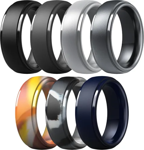 Miniatura 45 de ThunderFit Anillos de boda de silicona para hombre, 0.394 in de ancho y 0.098 in de grosor, paquete múltiple de variedad 1-7
