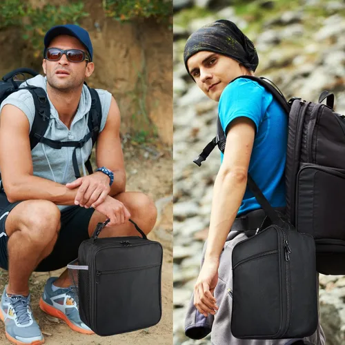 Miniatura 6 de Lonchera aislada, a prueba de fugas, portátil, para mujeres, hombres, niños y niñas, bolsa enfriadora de gran capacidad con asa y bolsillo para Negro