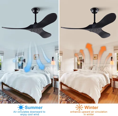 Miniatura 4 de Ventilador de techo de 42 pulgadas de madera maciza con control remoto, ventilador de techo negro sin luz, 6 velocidades, silencioso, motor CC