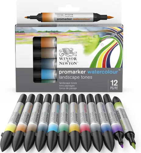 Miniatura 14 de Winsor & Newton ProMarker - Juego de marcadores de acuarela, 12 unidades, tonos de paisaje