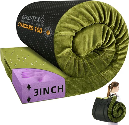 Miniatura 10 de BDEUS Colchón de Espuma Viscolástica para Camping de 3 Pulgadas Impermeable Enrollable Cama de Dormir para Adultos Colchón Enrollable Portátil