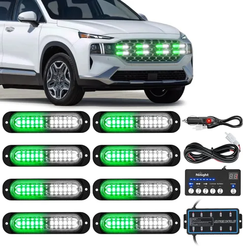 Miniatura 22 de Nilight 8 piezas de luces estroboscópicas LED 12 LED ámbar blancas, luz de emergencia 12 V 24 V, luz de advertencia de peligro con función