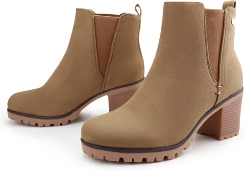 Miniatura 2 de JABASIC - Botines casuales de ante para mujer con tacón de bloque, botas de meter tipo Chelsea