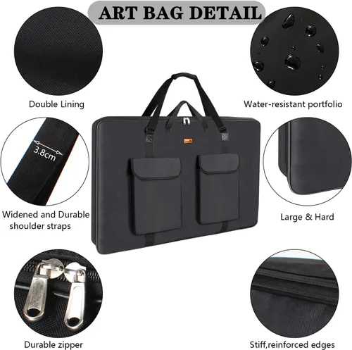 Miniatura 5 de TreochtFUN Portafolio de arte de 23 x 31 pulgadas – Carpeta A2 resistente para obras de arte con correa para el hombro, bolsa de suministros de arte
