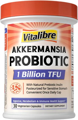 Vitalibre Akkermansia Muciniphila Probiotic 1 mil millones de TFU con inulina prebiótica natural, aumenta naturalmente GLP-1, digestión saludable y