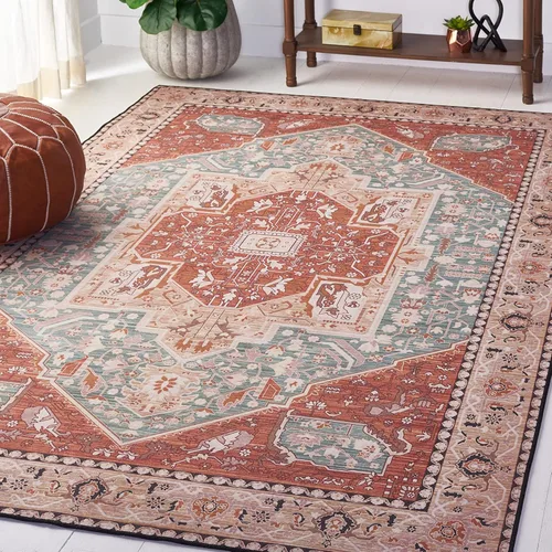 Miniatura 10 de SAFAVIEH Alfombra lavable Tucson Collection - 2 pies 6 pulgadas x 4 pies, aguamarina y óxido, antideslizante y fácil de limpiar, ideal para sala