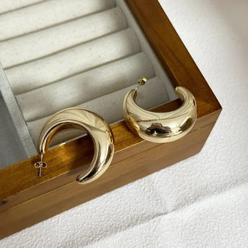 Miniatura 5 de Aretes de aro gruesos de oro medio abierto para mujer